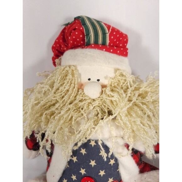 Vintage weighted Santa Doll wearing patched Robe and Hat Patchwork buttons - Picture 6 of 8